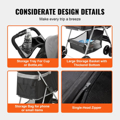 Dog Stroller With Detachable Carrier