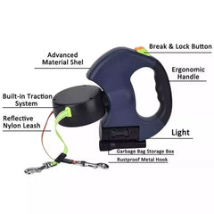 Ergonomic Retractable Double Dog Leash